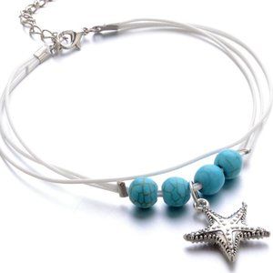 Turquoise Layered Starfish Ankle Anklet Bracelet